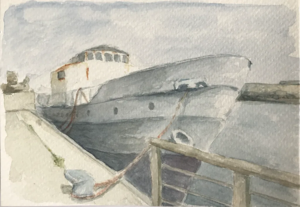 Loodsboot 4 — Aquarel op papier